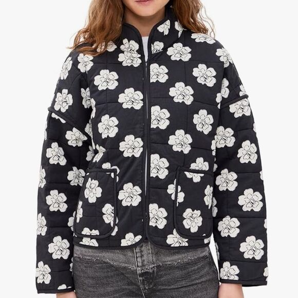 Free People Womens Jacket Chloe Floral Print Boho Quilted Slouchy Fashion L - Picture 2 of 7
